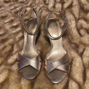 Nine West Gold Lame Look Cork Wedge 7M